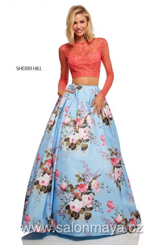 Sherri Hill 52717 VÝPRODEJ 6500 KČ sherrihill-52717-coralblueprint-dress-2.jpg-600.jpg